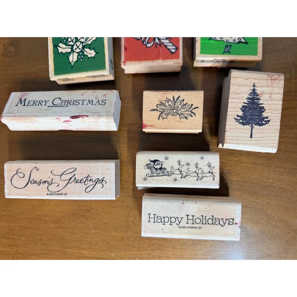 Stampin Up Vap!‎ Scrap Christmas Rubber Stamp Set Mixed Lot Wood Block of 12